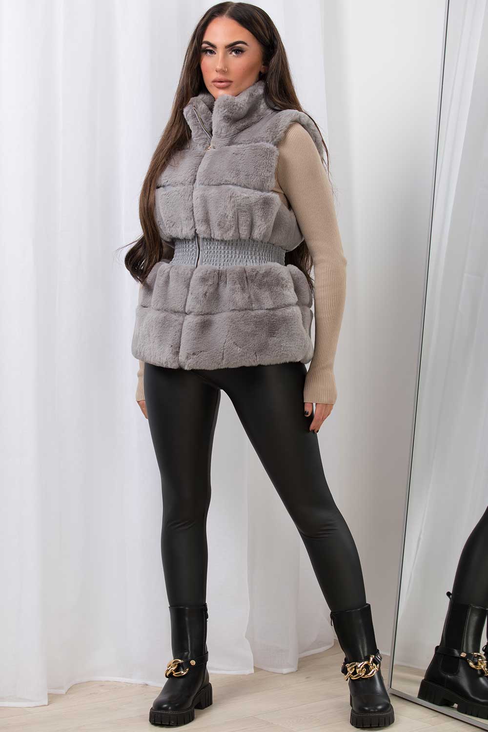 Faux Fur Gilet Grey