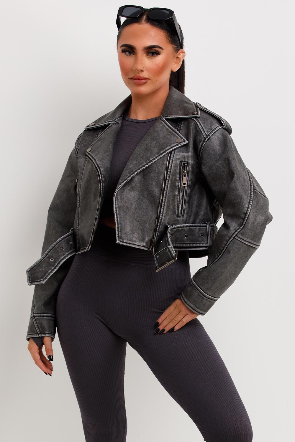 Faux Leather Jacket Grey