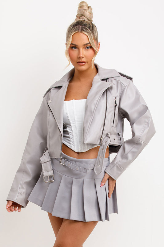 Faux Leather Jacket Grey