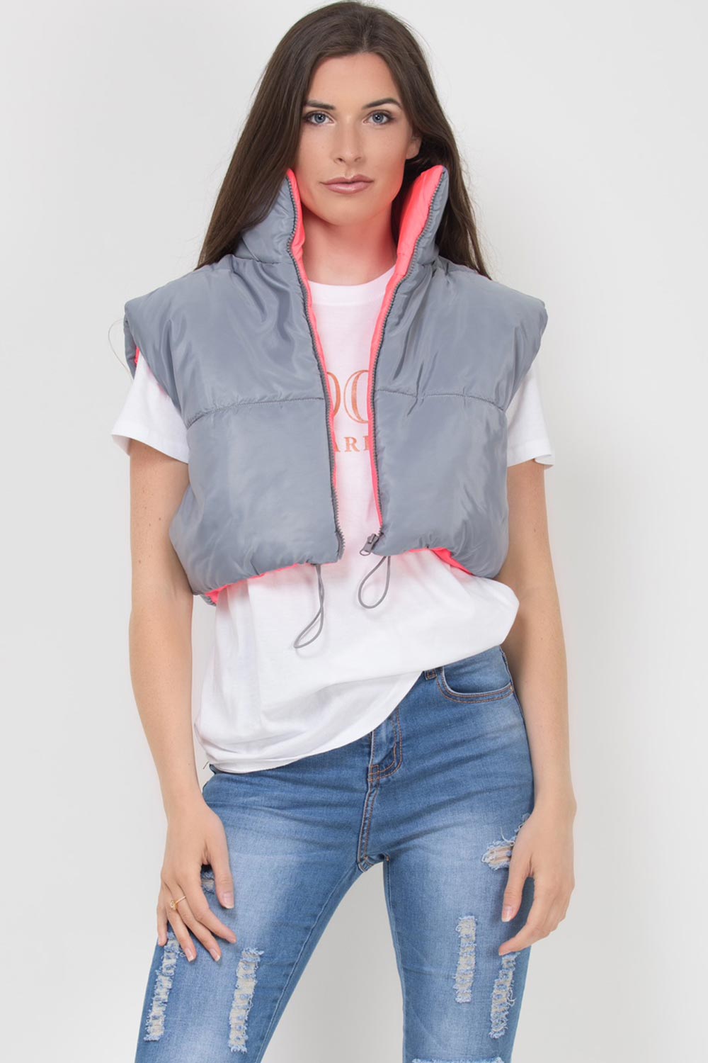 Cropped Gilet Grey Reversible