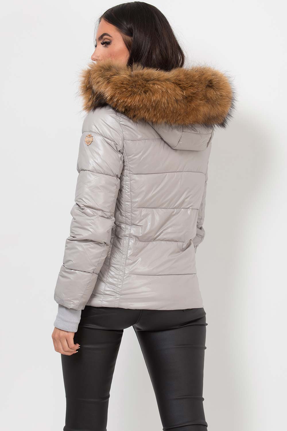 Puffer Jacket With Real Fur Hood Grey