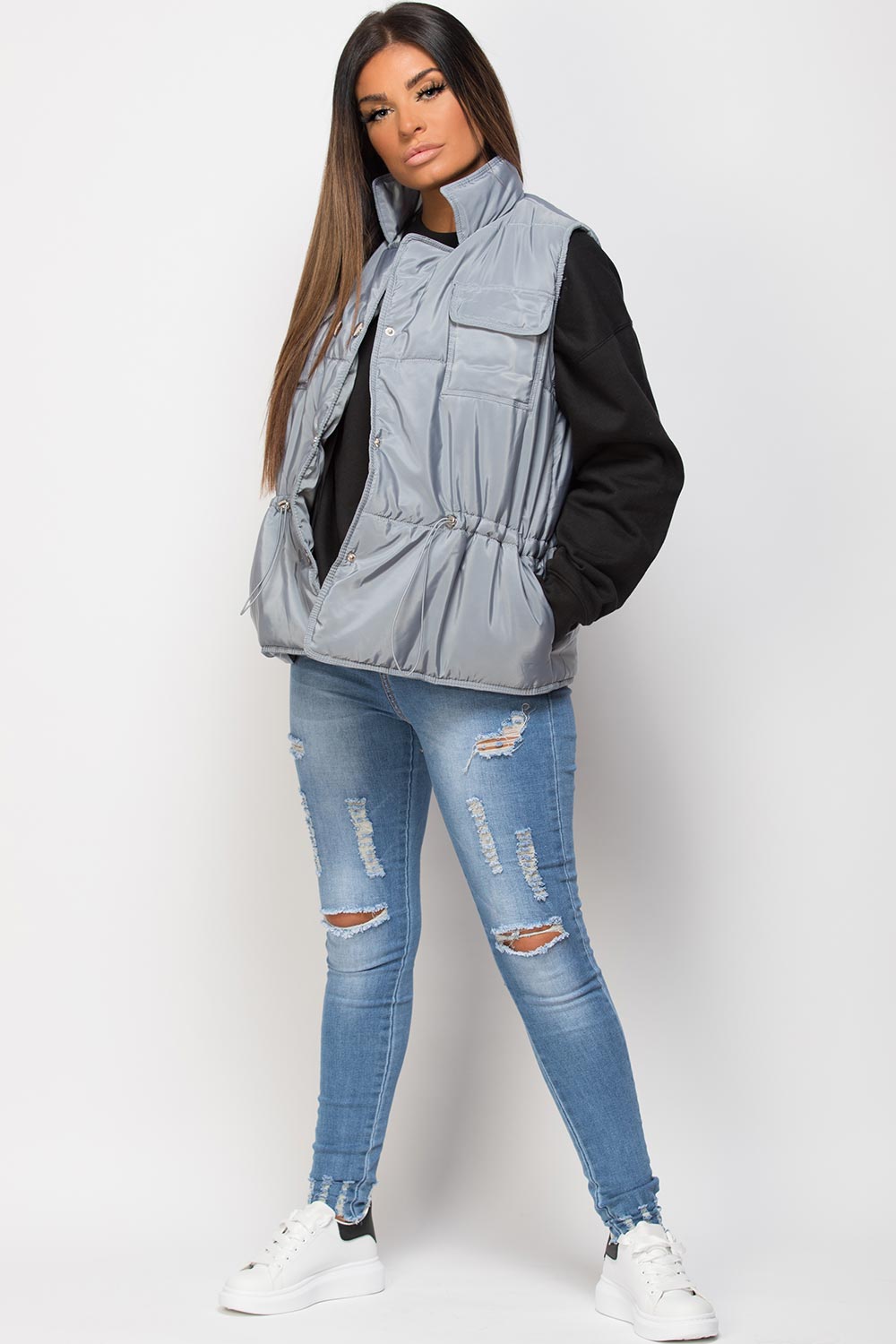 Grey Gilet With Drawstring Waist