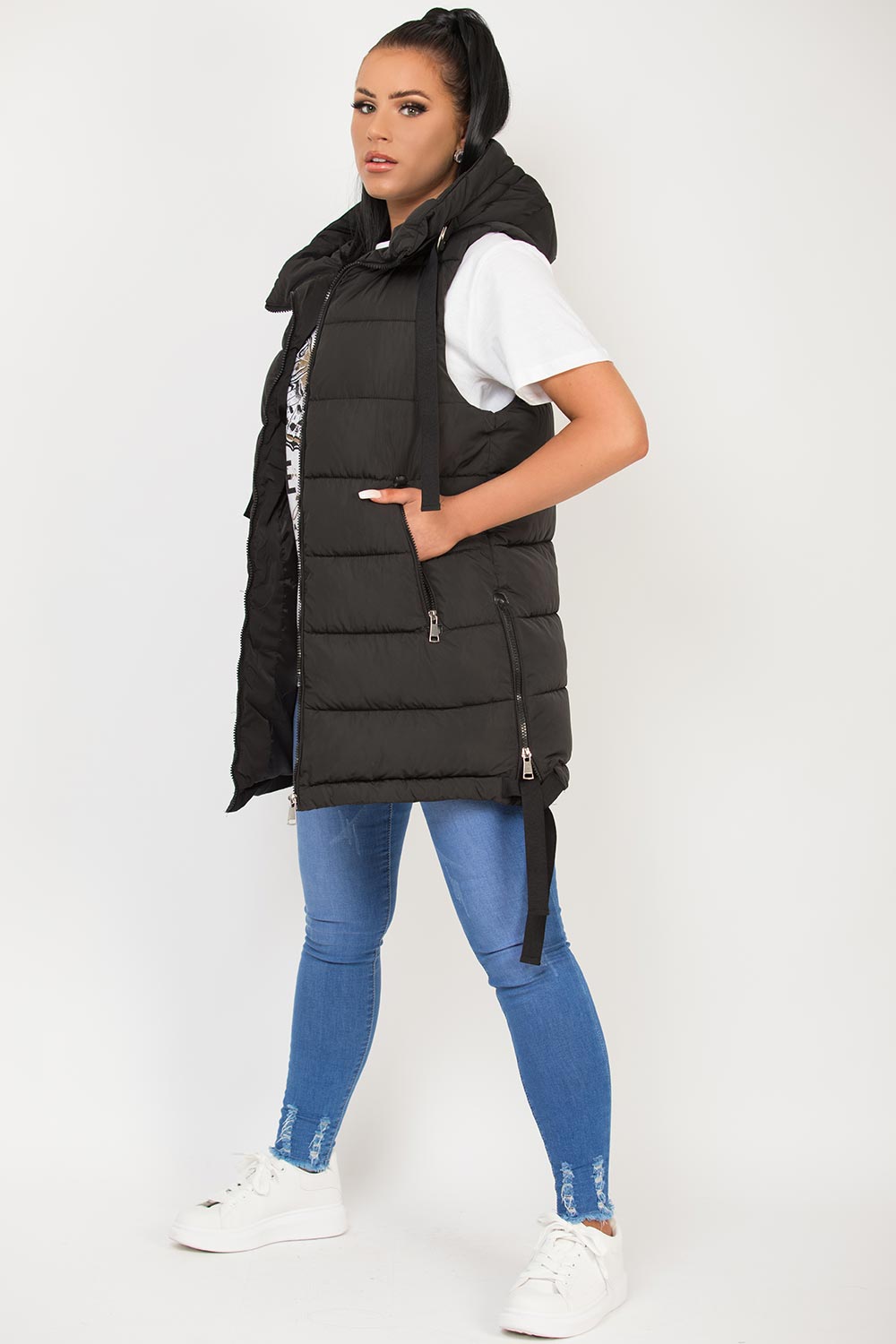 Hooded Puffer Gilet Body Warmer Black