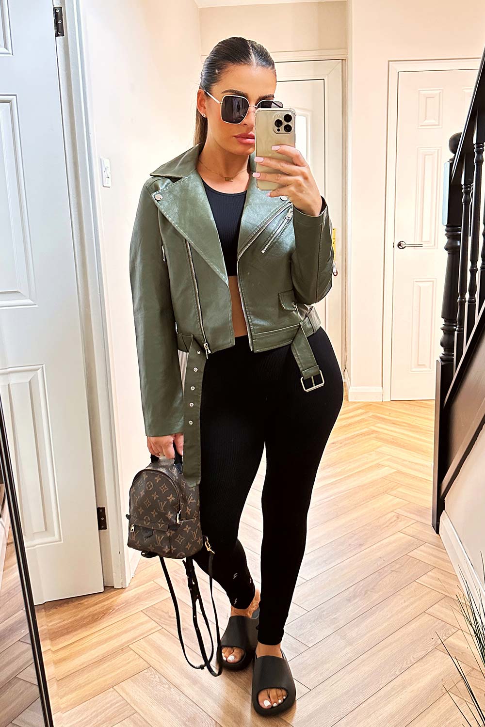 Faux Leather Jacket Khaki