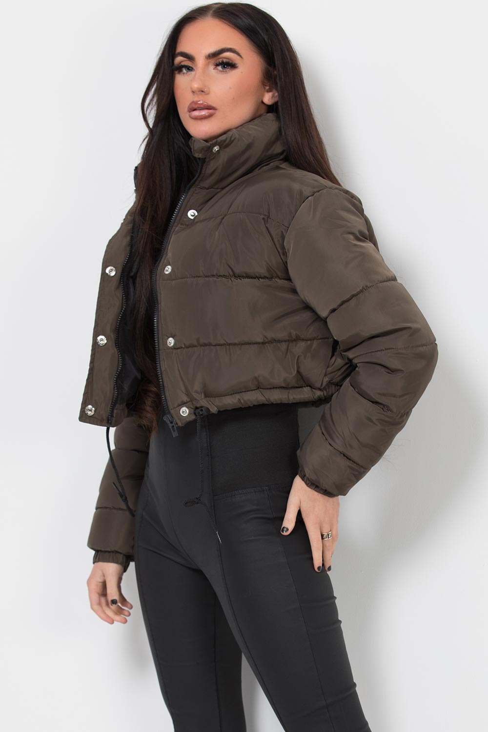 Crop Puffer Jacket Khaki