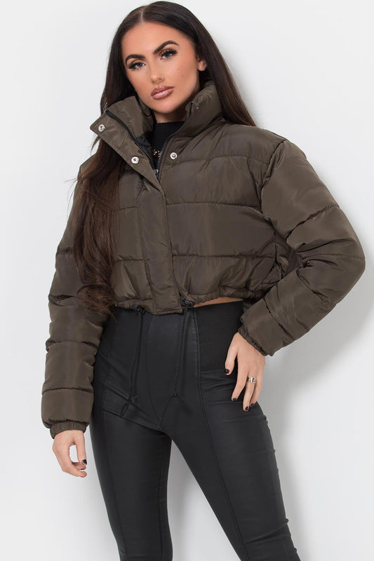 Crop Puffer Jacket Khaki