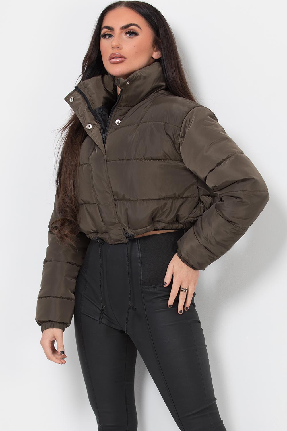 Crop Puffer Jacket Khaki