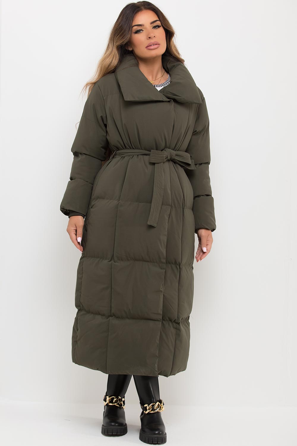 Longline Duvet Puffer Coat Khaki