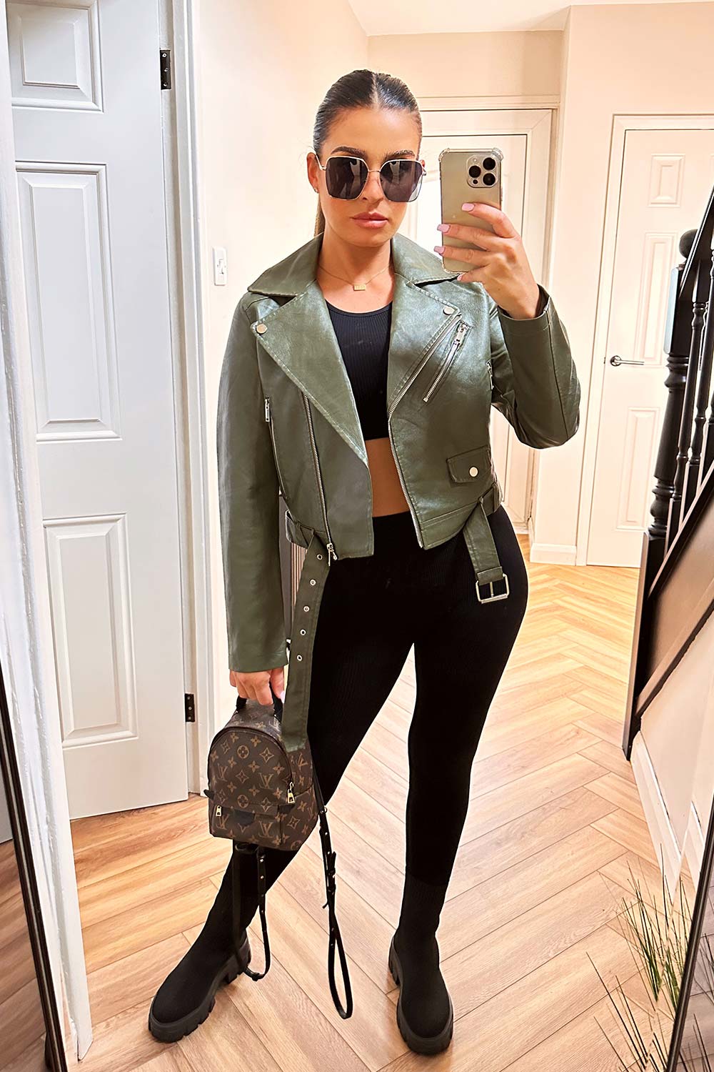 Faux Leather Jacket Khaki