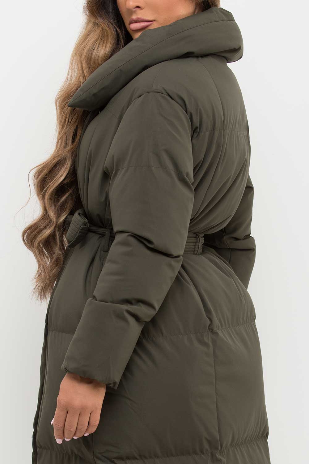 Longline Duvet Puffer Coat Khaki