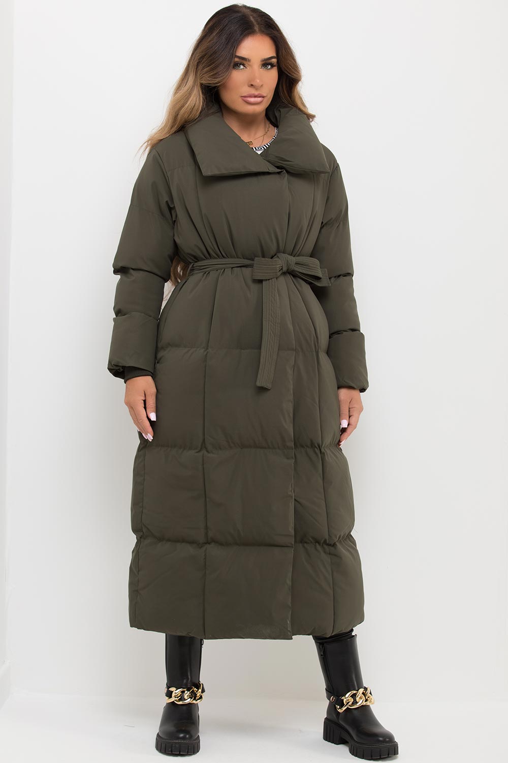 Longline Duvet Puffer Coat Khaki