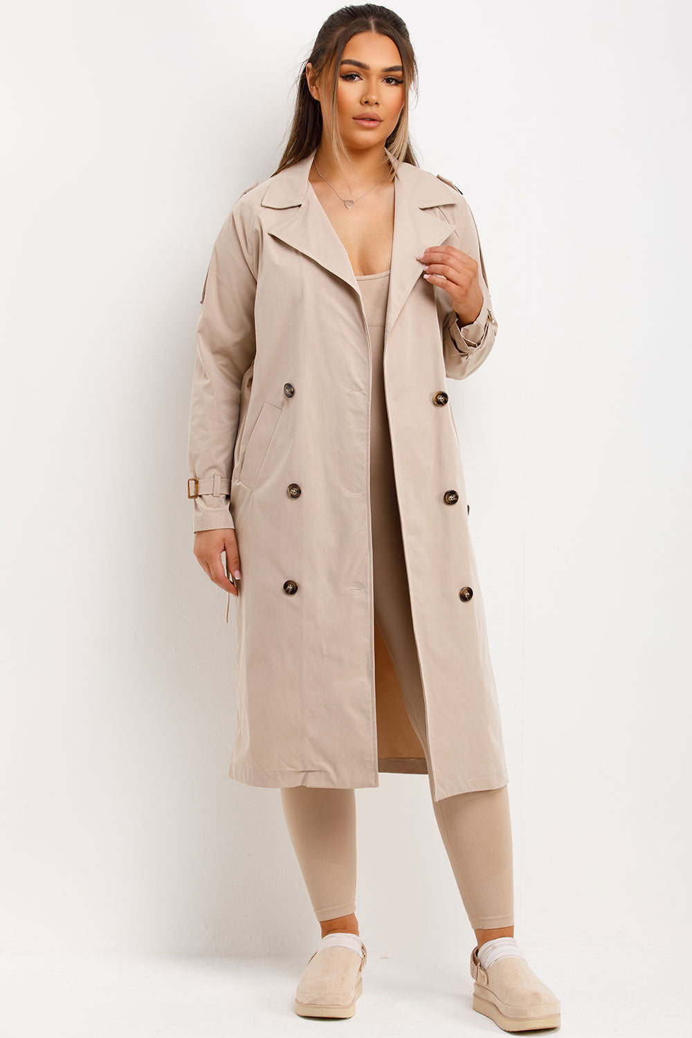 Trench Coat With Waist Belt Beige