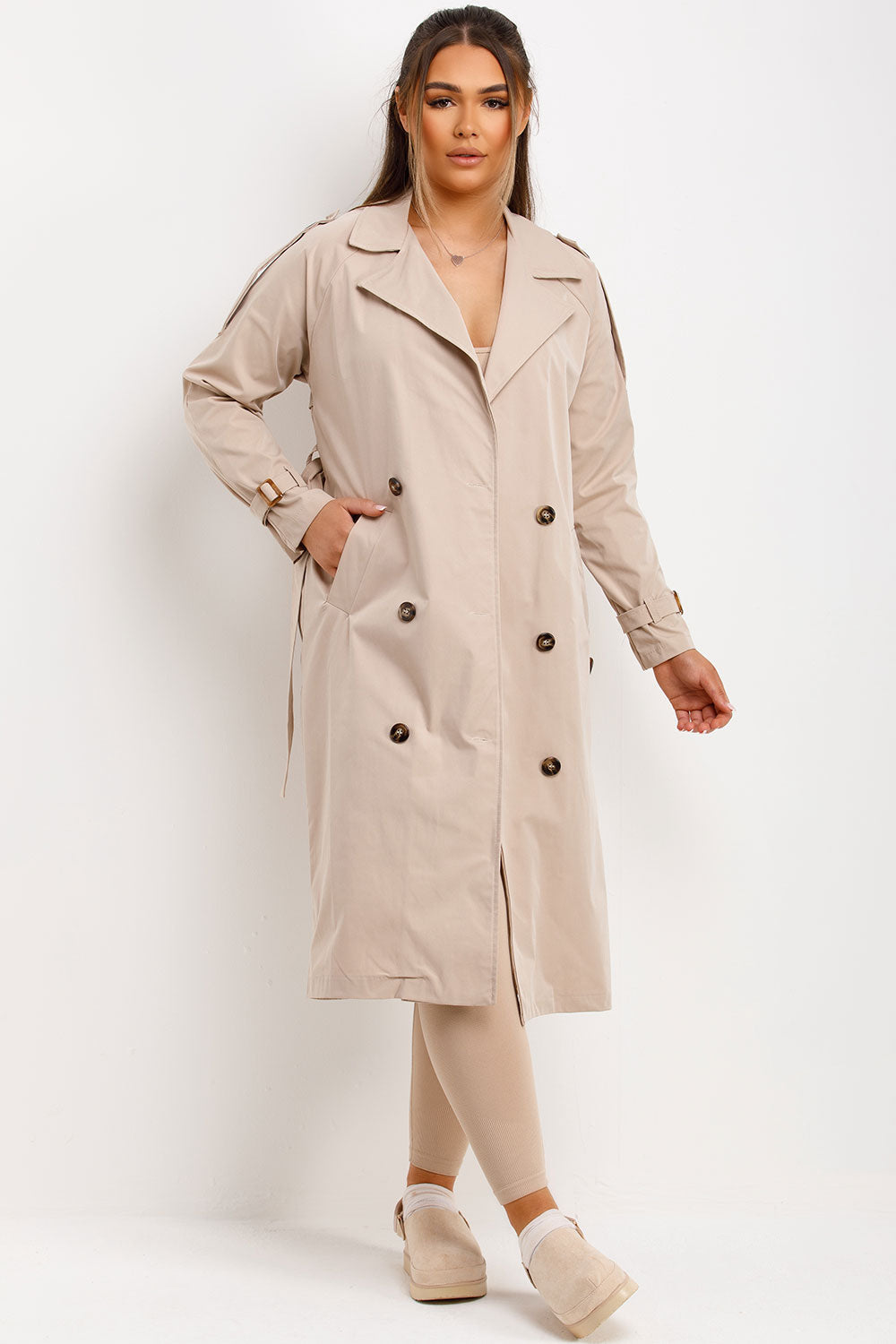 Trench Coat With Waist Belt Beige