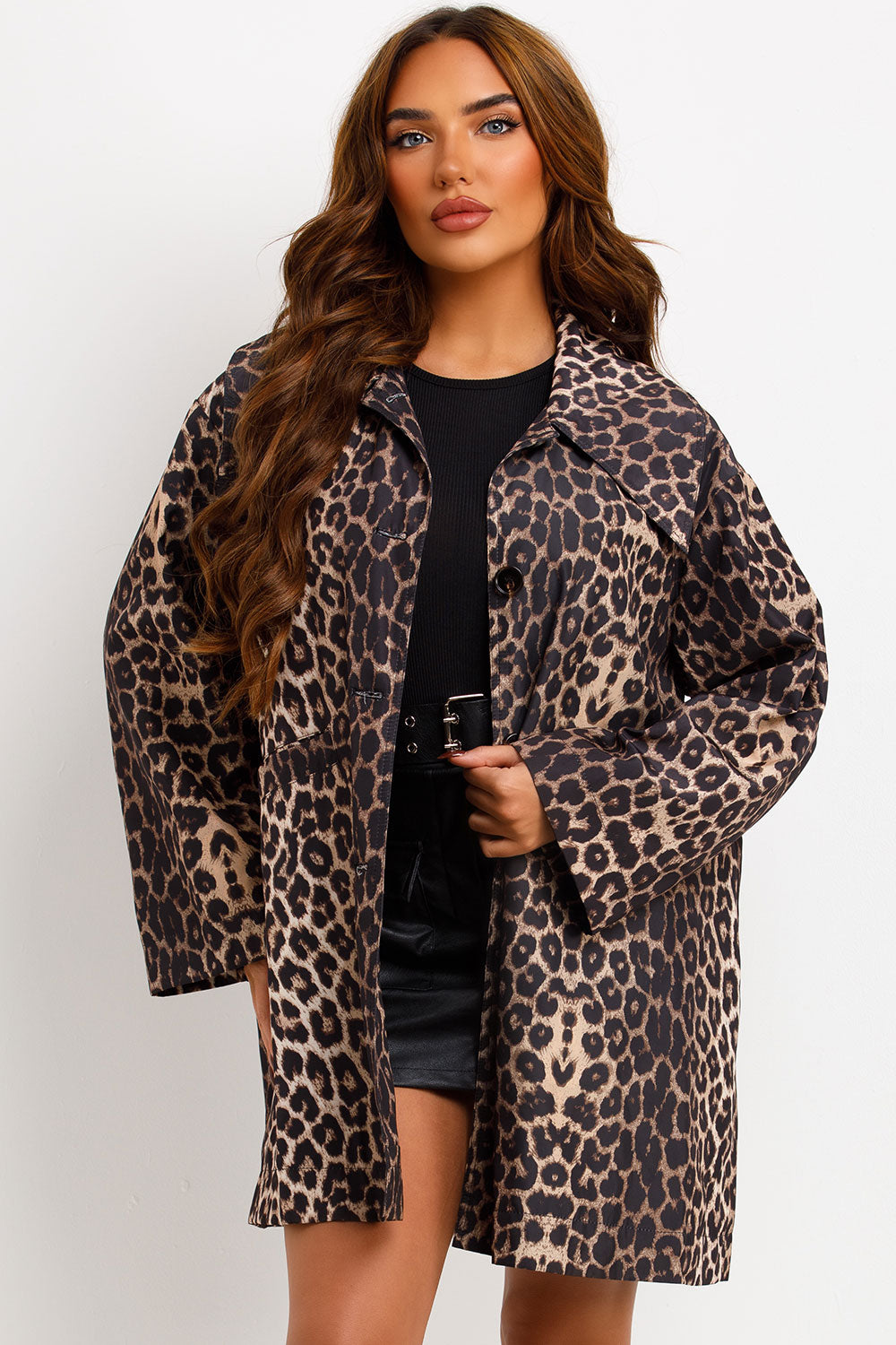 Oversized Leopard Print Woven Coat