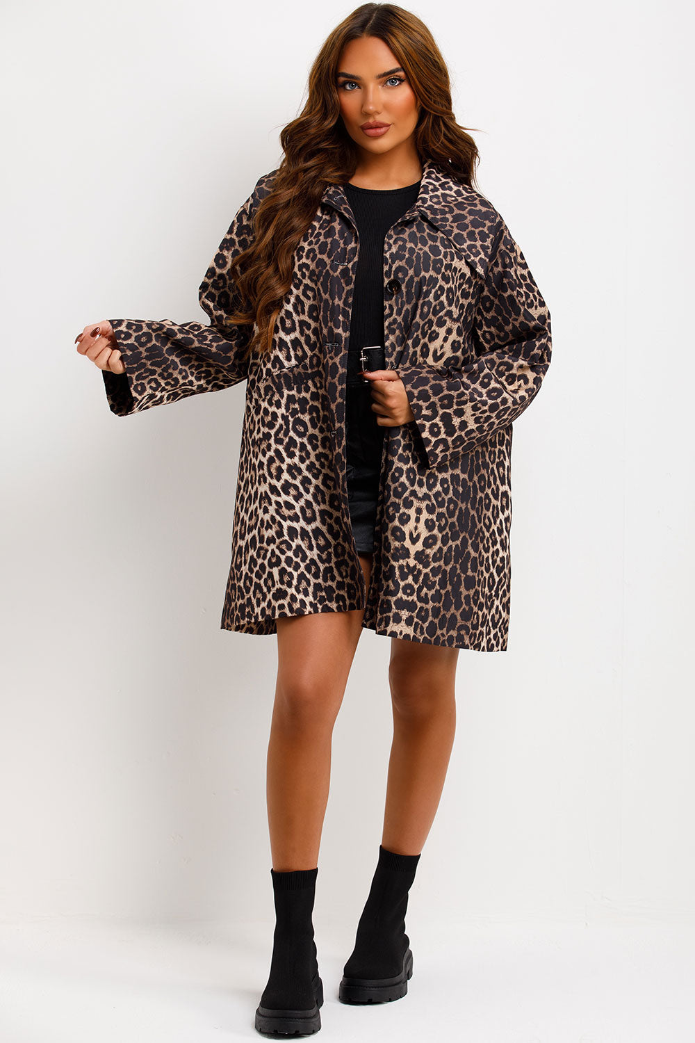 Oversized Leopard Print Woven Coat