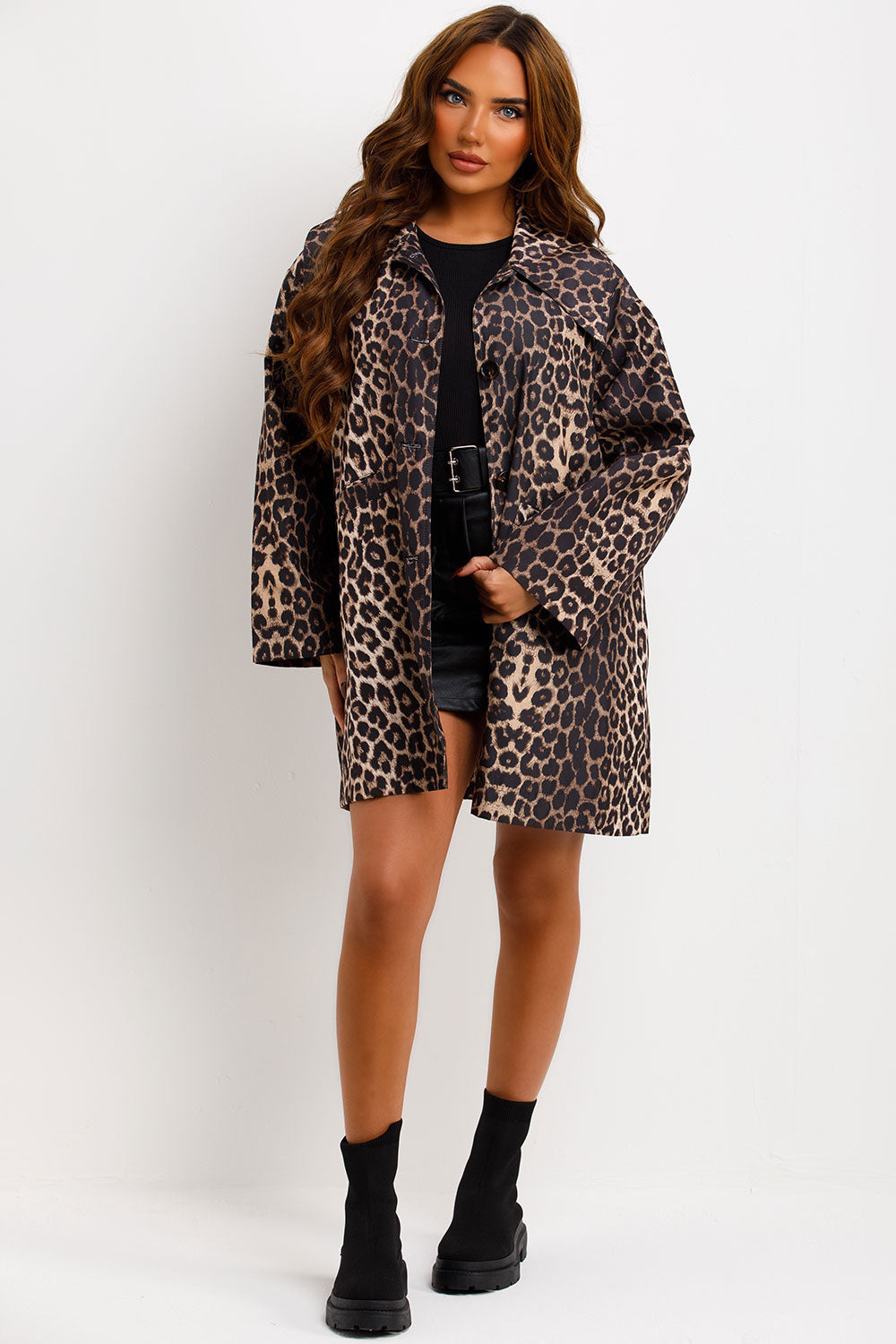 Oversized Leopard Print Woven Coat