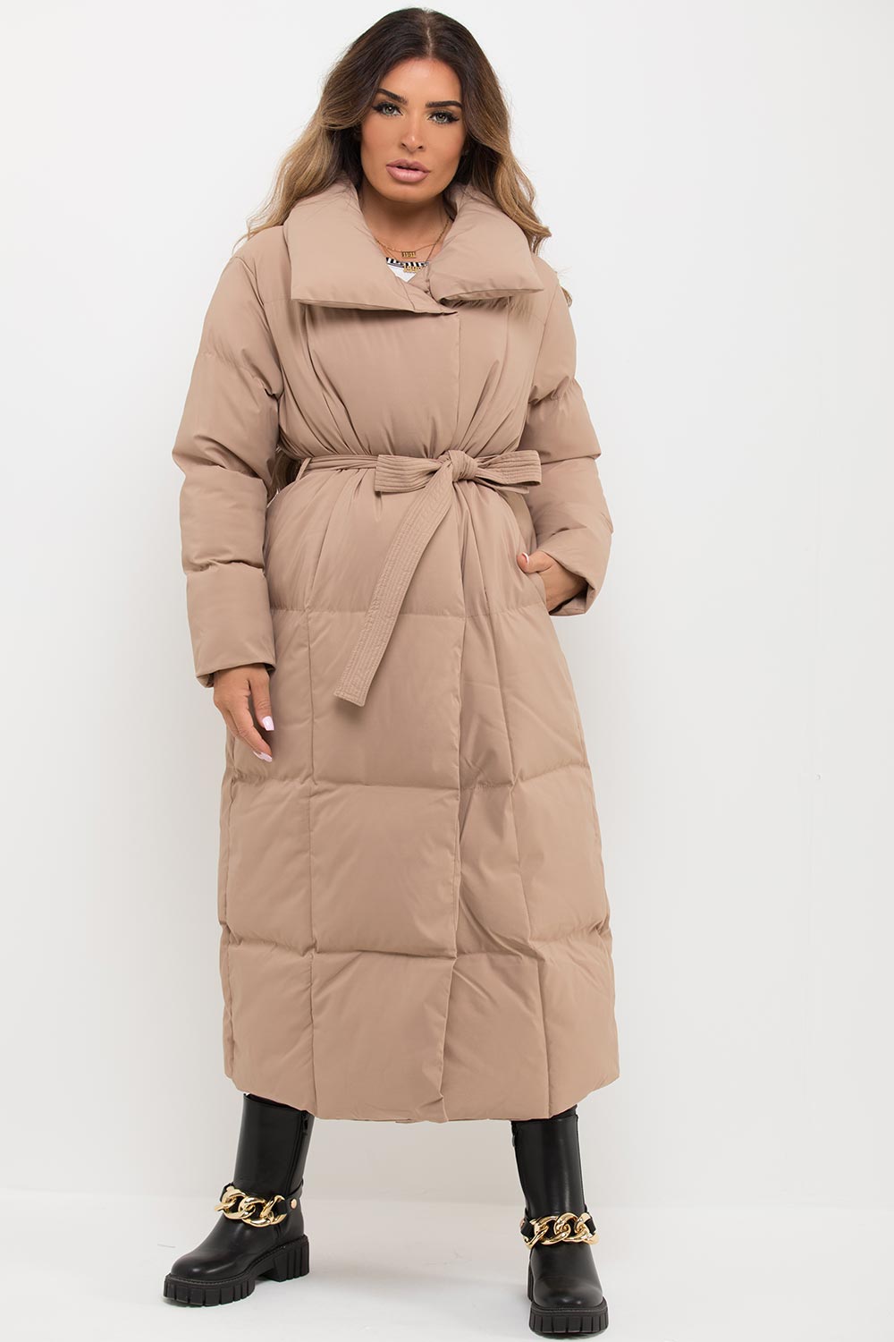 Longline Duvet Puffer Coat Beige