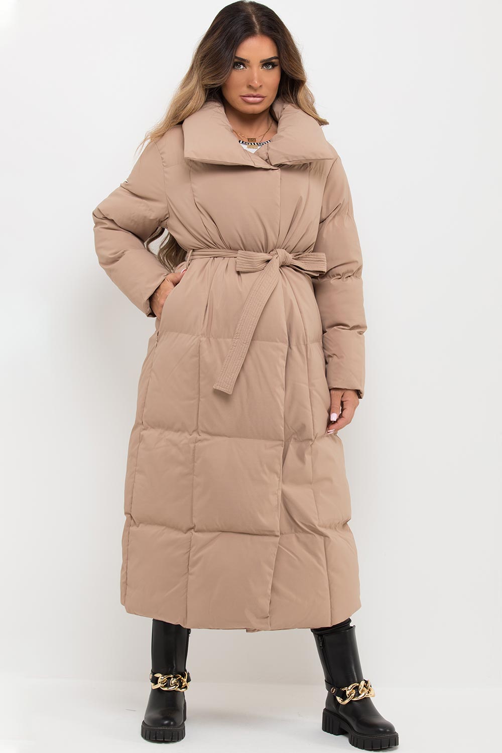 Longline Duvet Puffer Coat Beige