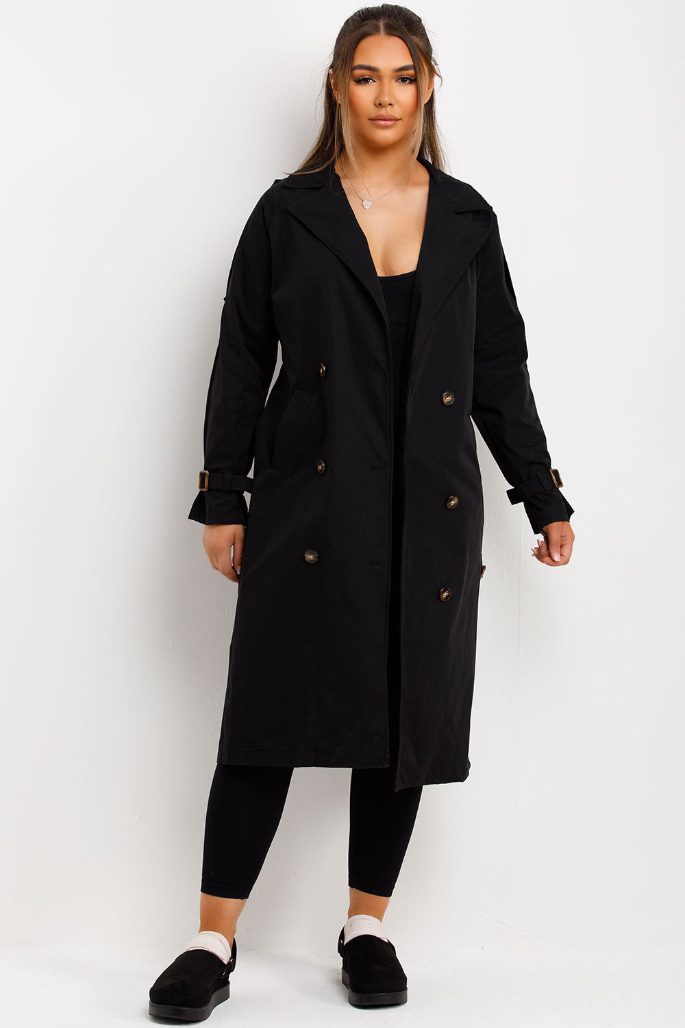 Trench Coat With Waist Belt Black