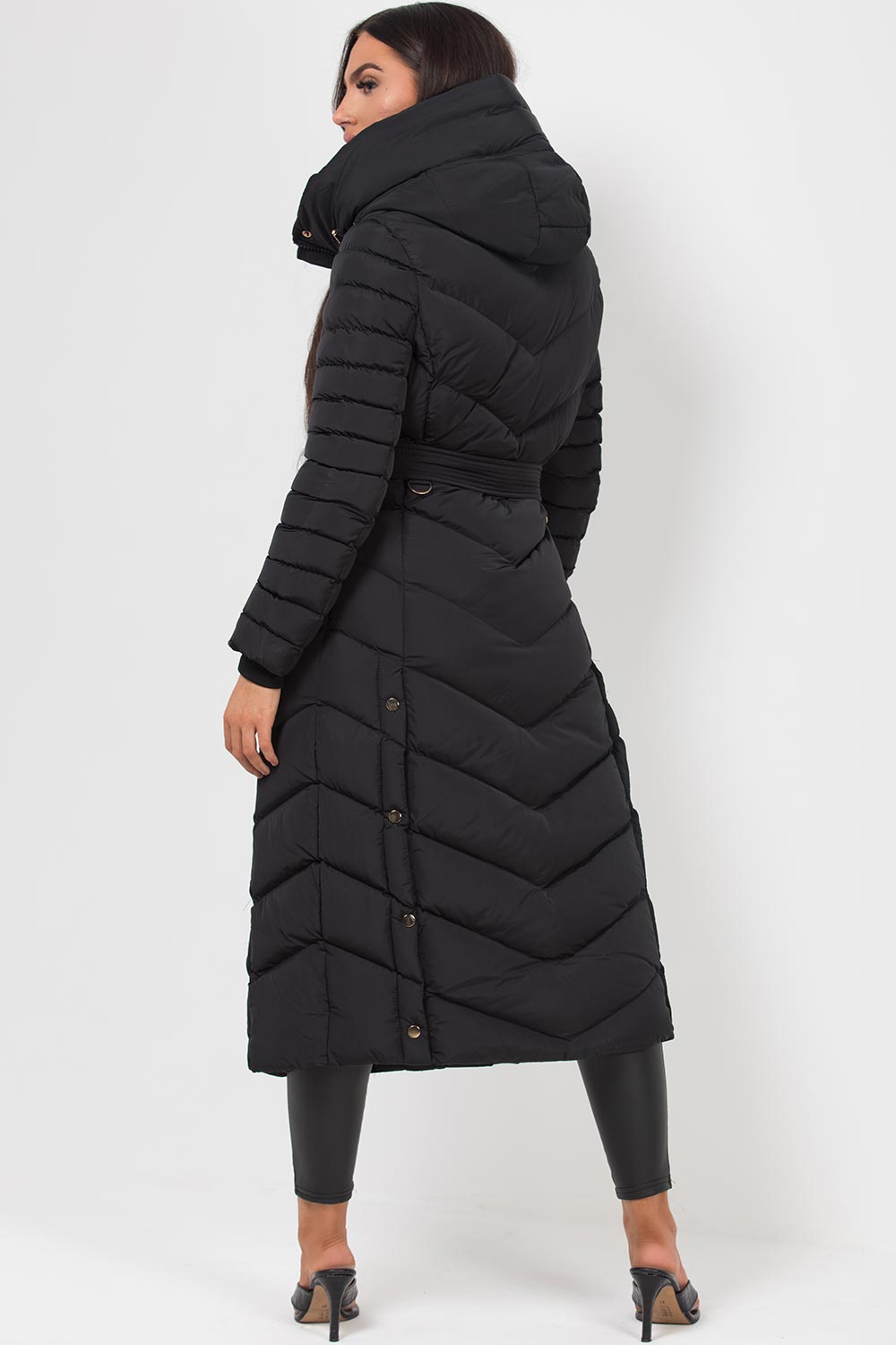 Long Puffer Down Coat With Belt Black