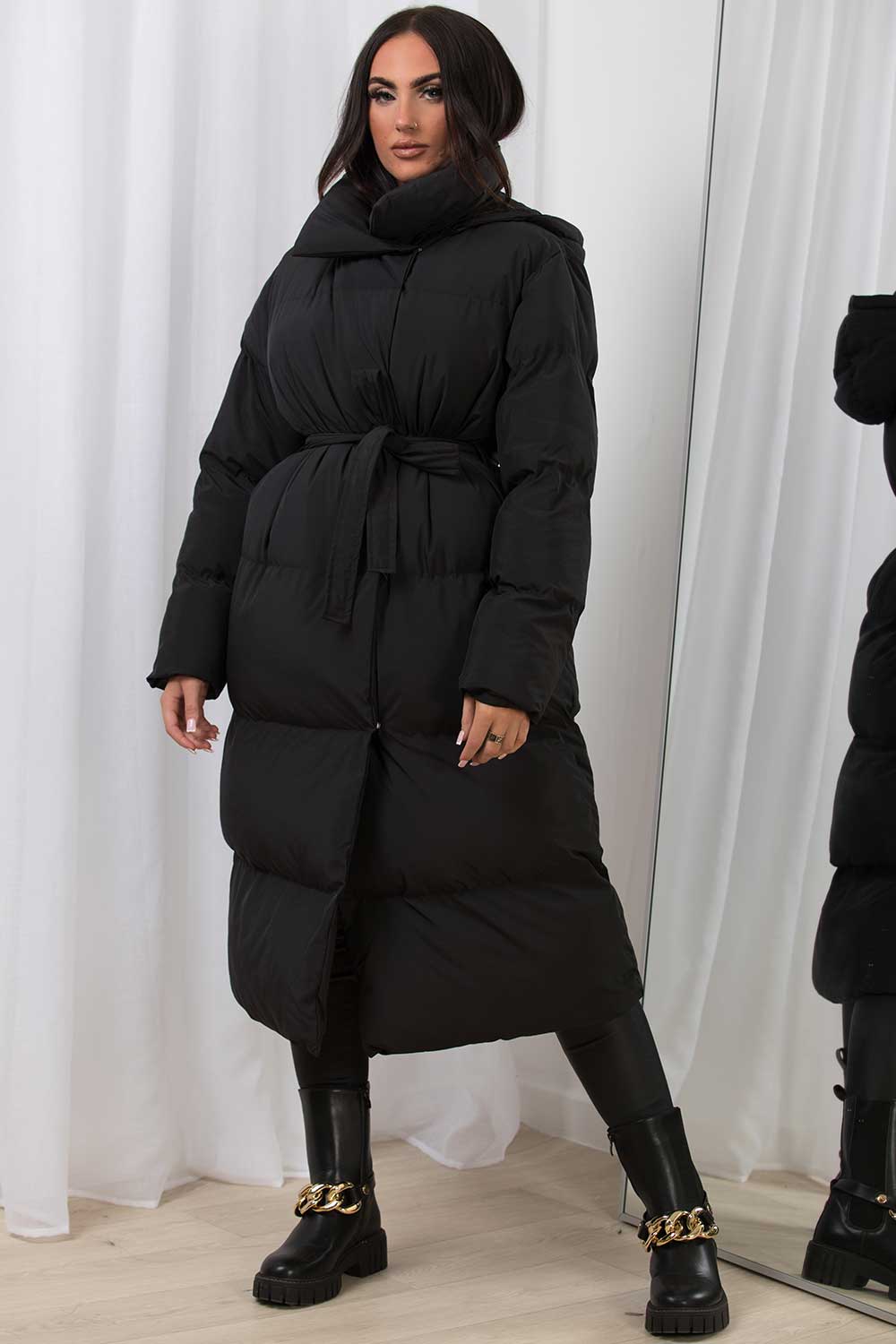 Black Long Duvet Coat With Hood