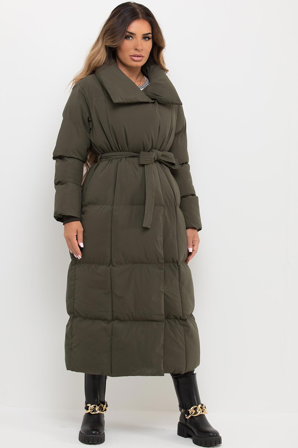 Longline Duvet Puffer Coat Khaki