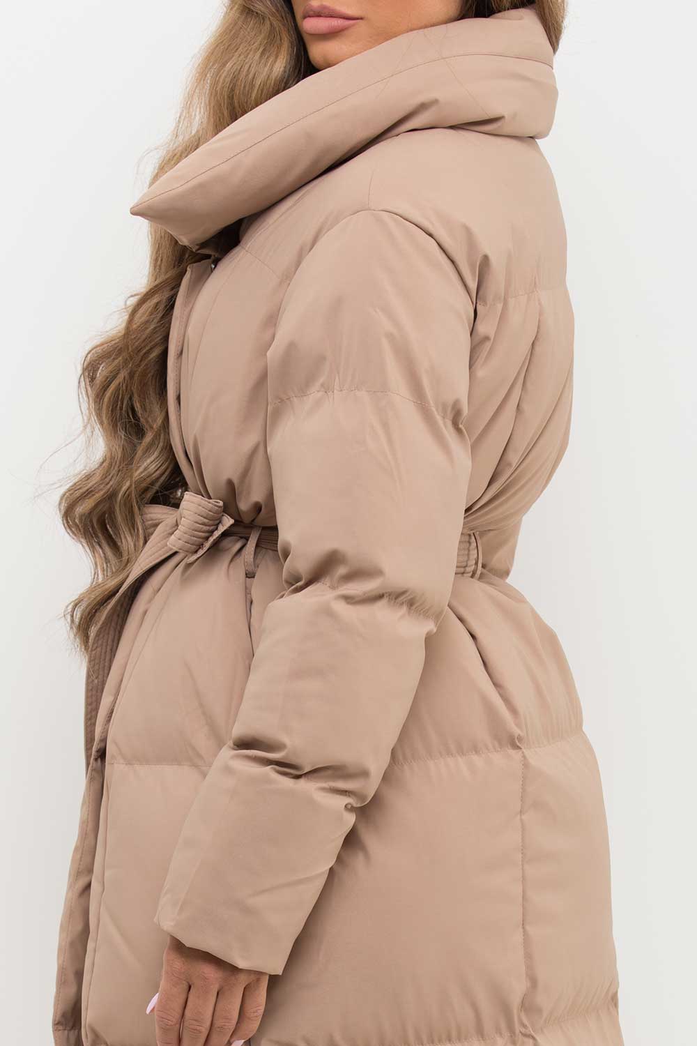 Longline Duvet Puffer Coat Beige