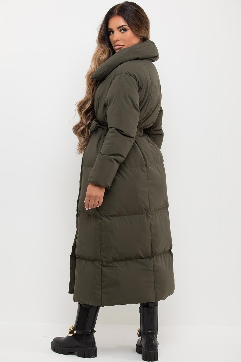 Longline Duvet Puffer Coat Khaki