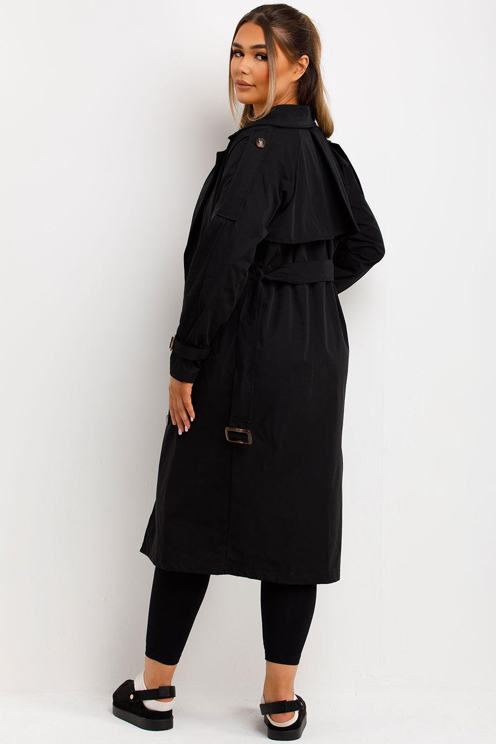 Trench Coat With Waist Belt Black