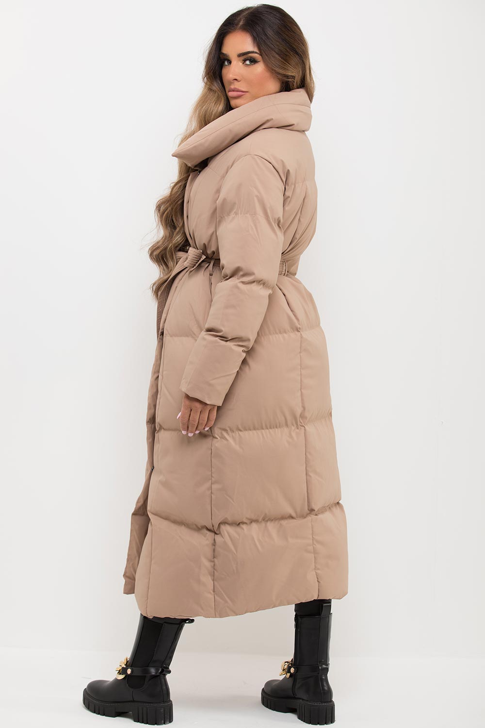 Longline Duvet Puffer Coat Beige