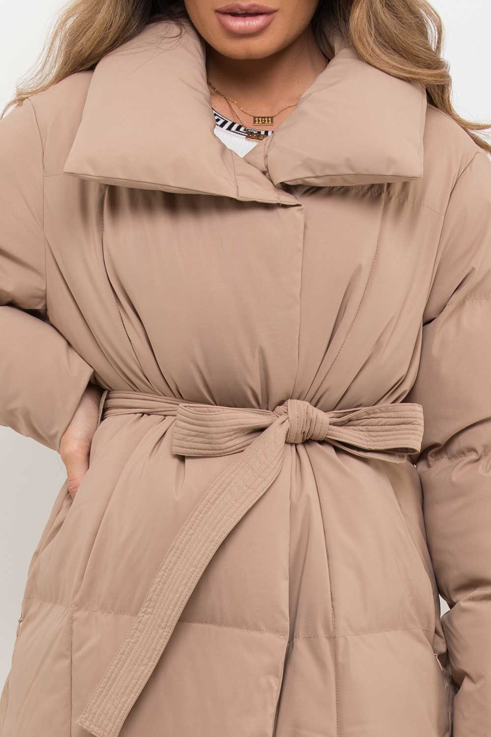 Longline Duvet Puffer Coat Beige