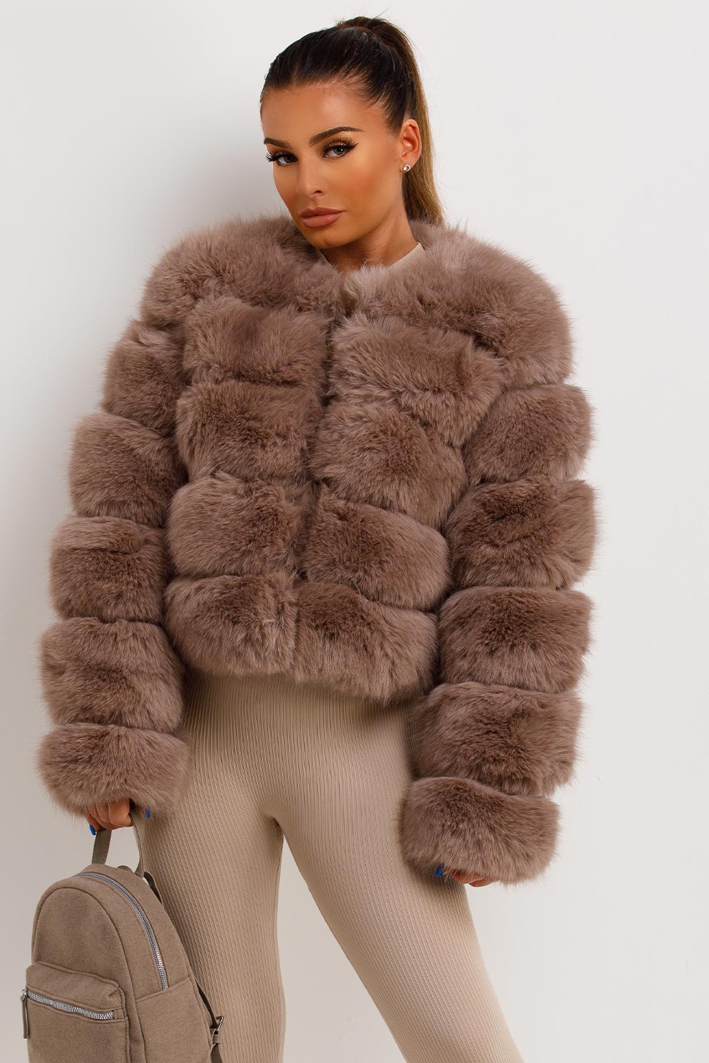 Faux Fur Bubble Coat Tan