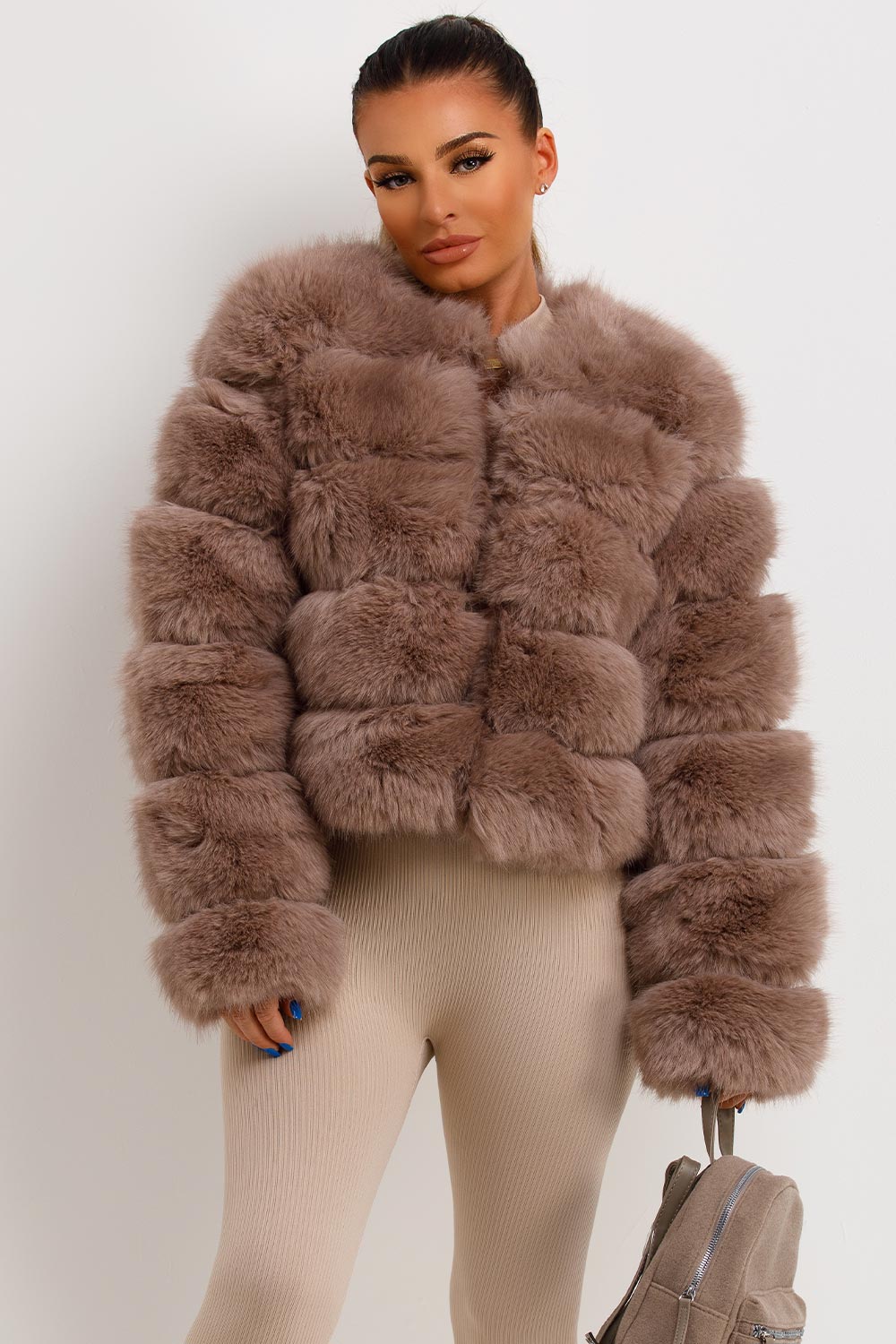 Faux Fur Bubble Coat Tan