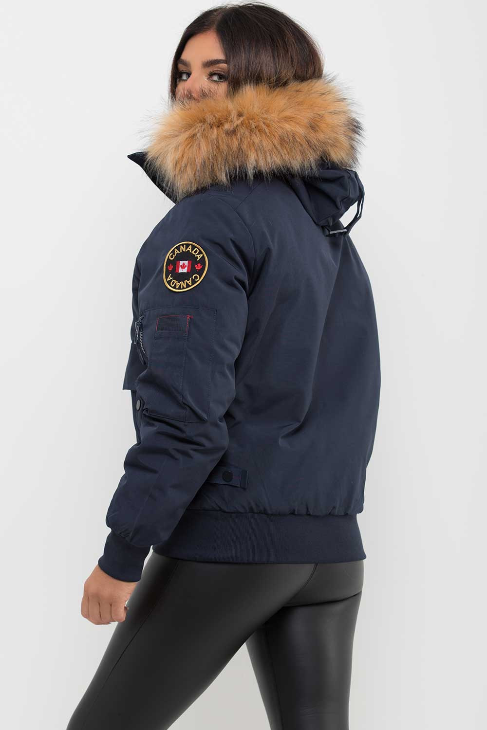 Canada Bomber Jacket With Fur Hood Navy