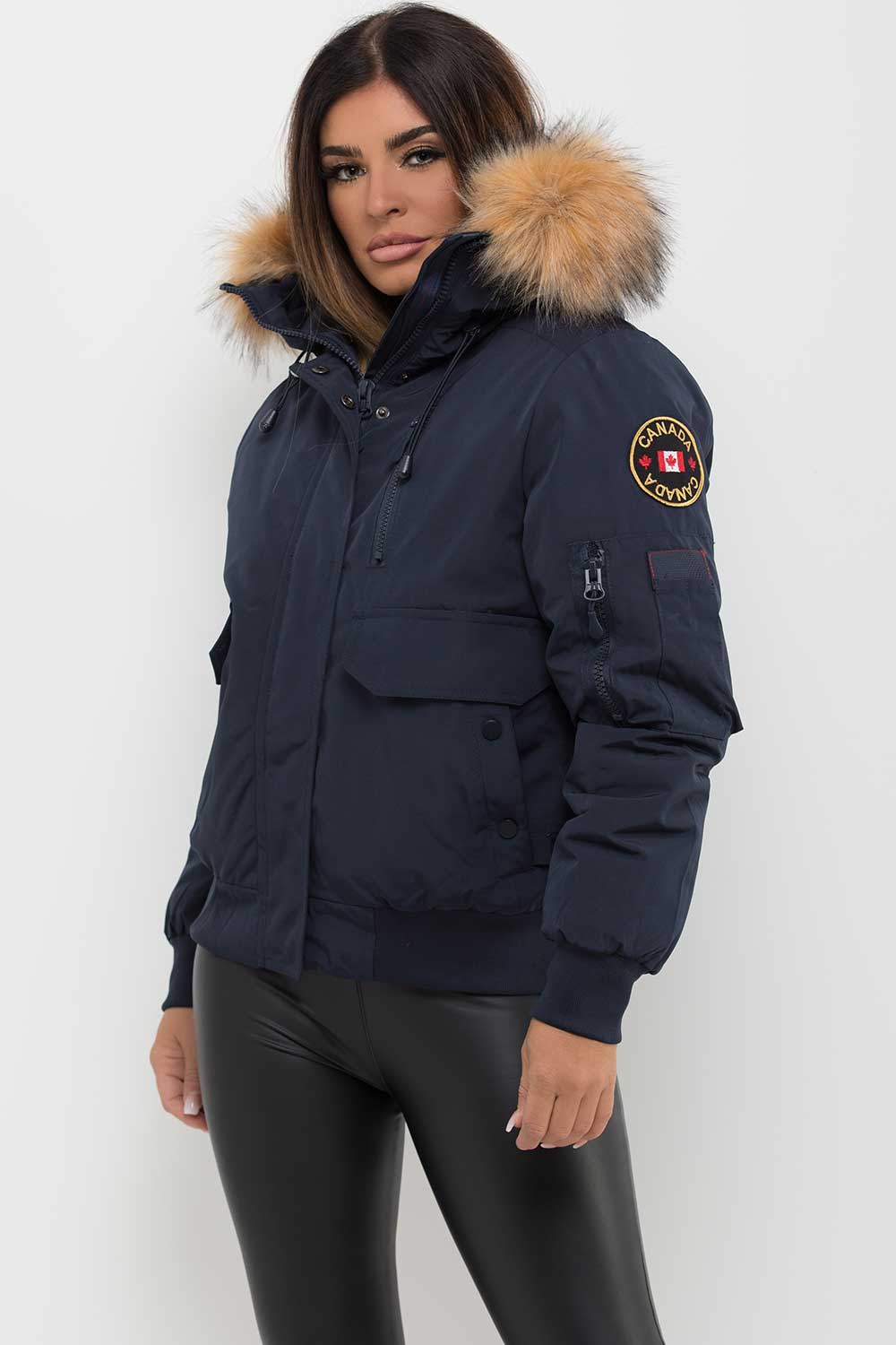 Canada Bomber Jacket With Fur Hood Navy