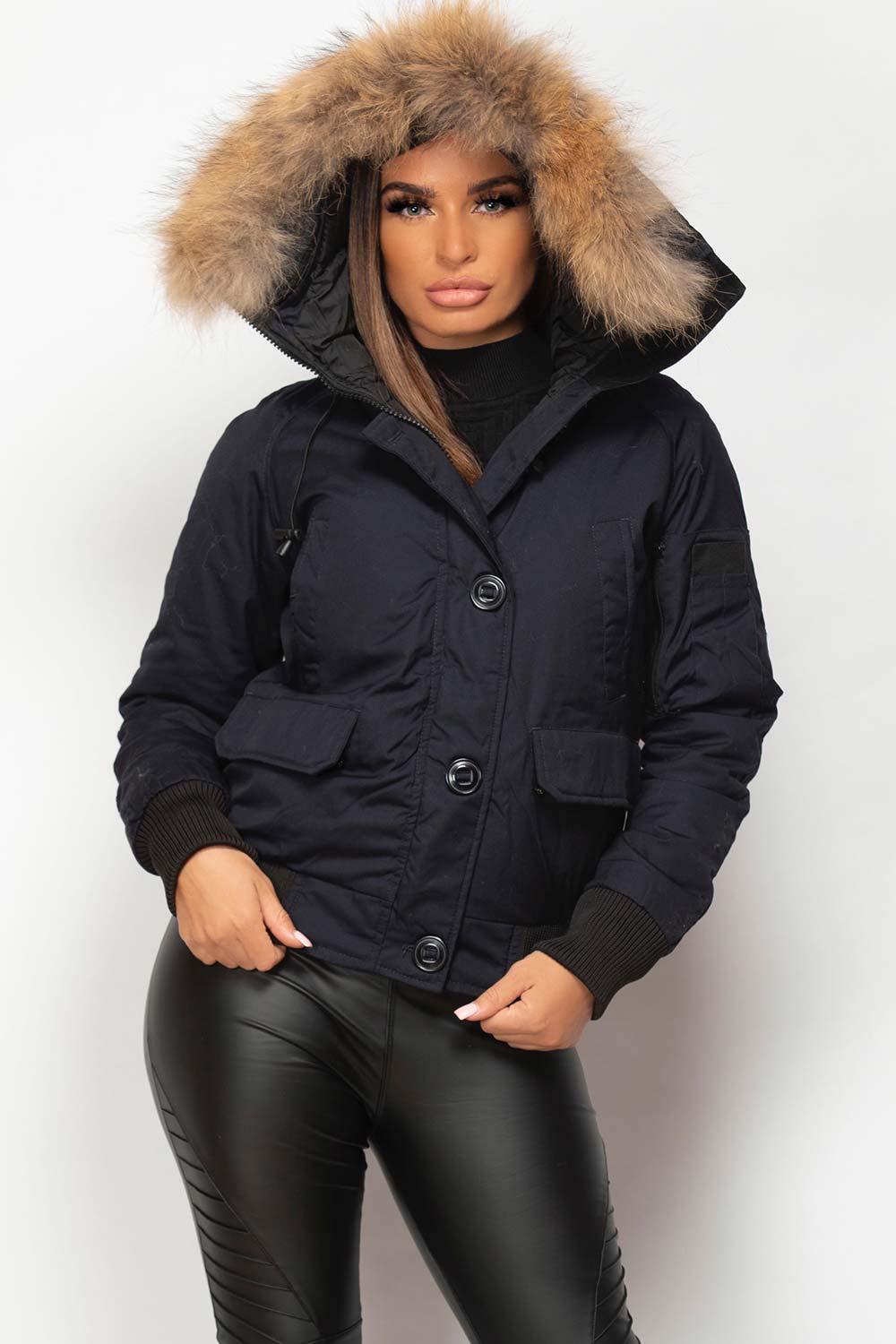 Bomber Jacket With Natural Fur Hood