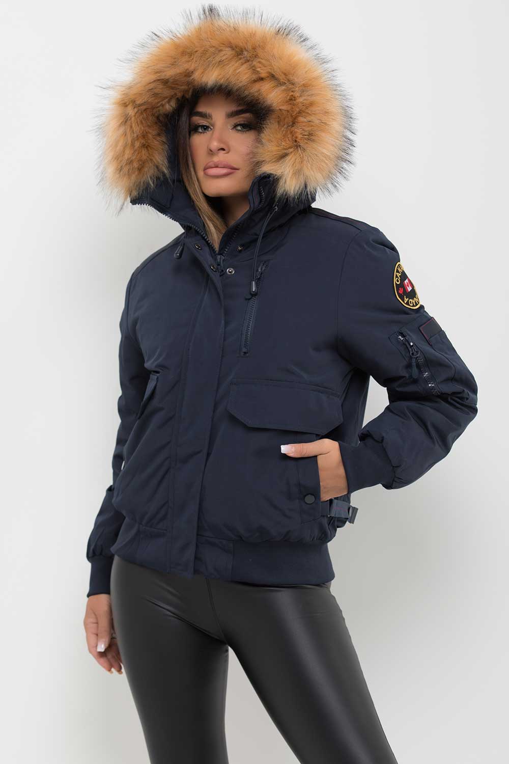 Canada Bomber Jacket With Fur Hood Navy