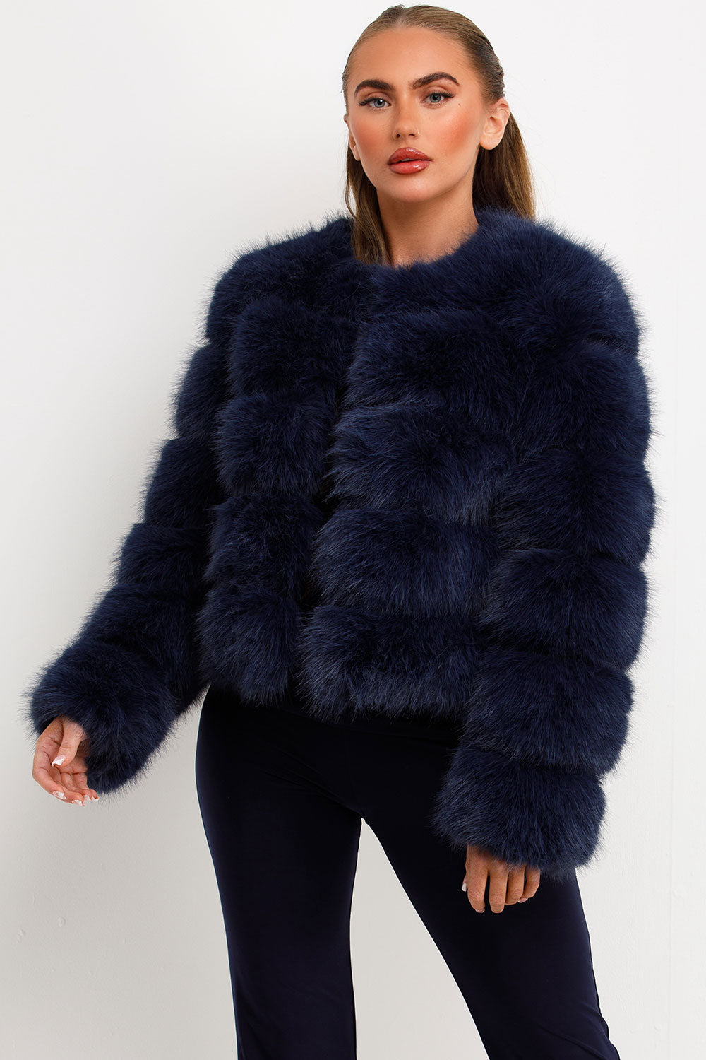 Faux Fur Bubble Coat Navy