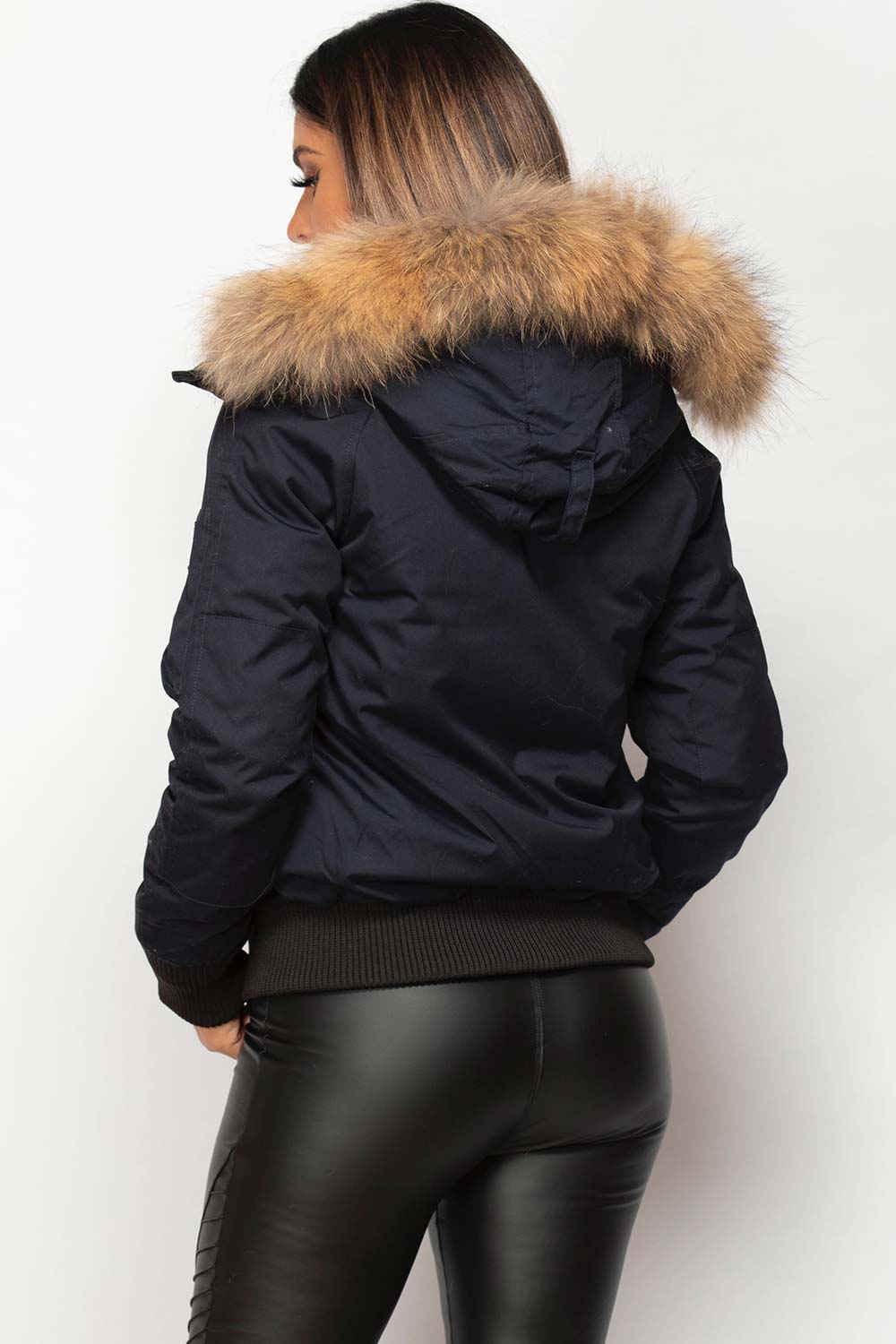 Bomber Jacket With Natural Fur Hood