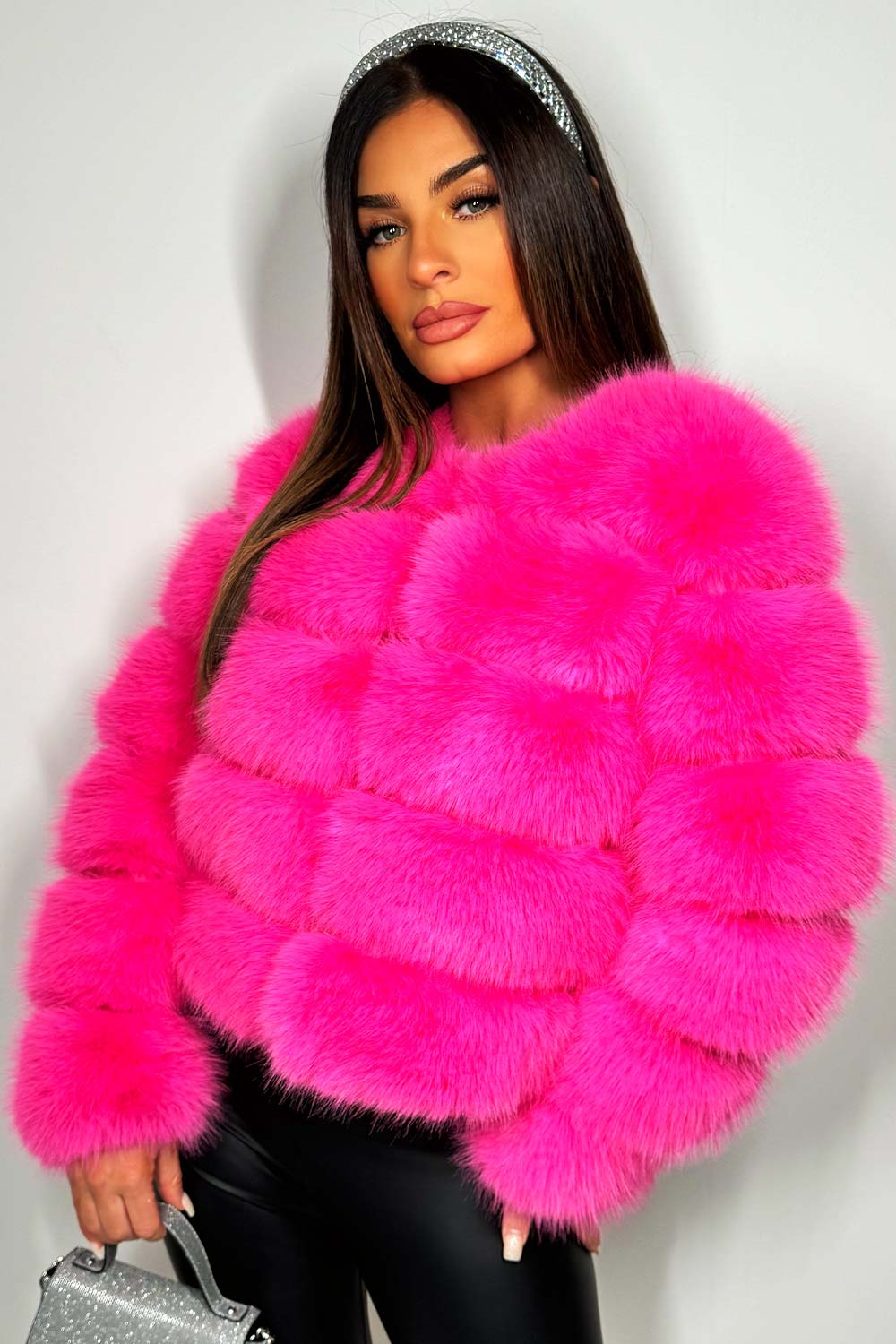 Faux Fur Bubble Coat Bright Pink