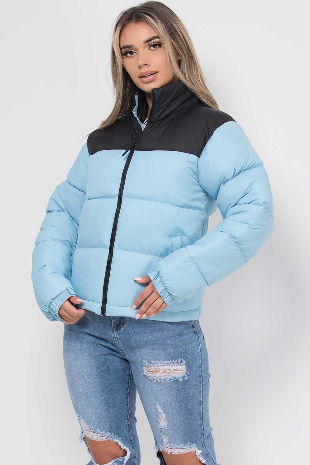 Puffer Jacket Blue And Black Colour Block