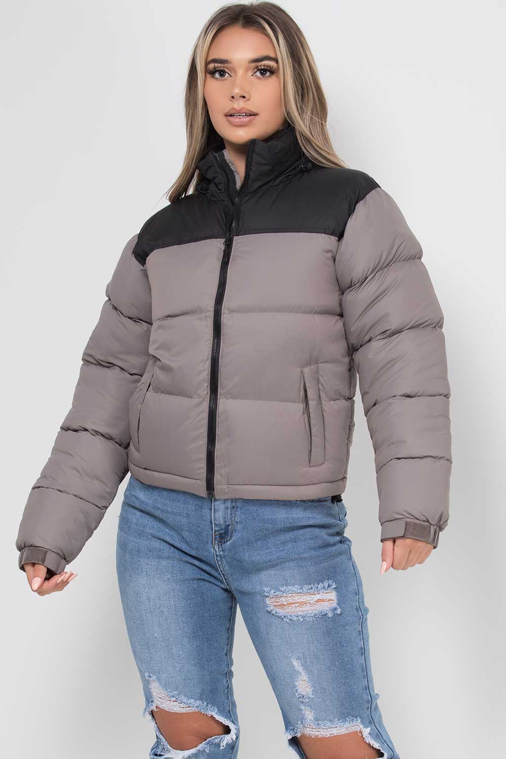 Puffer Jacket Grey Colour Block