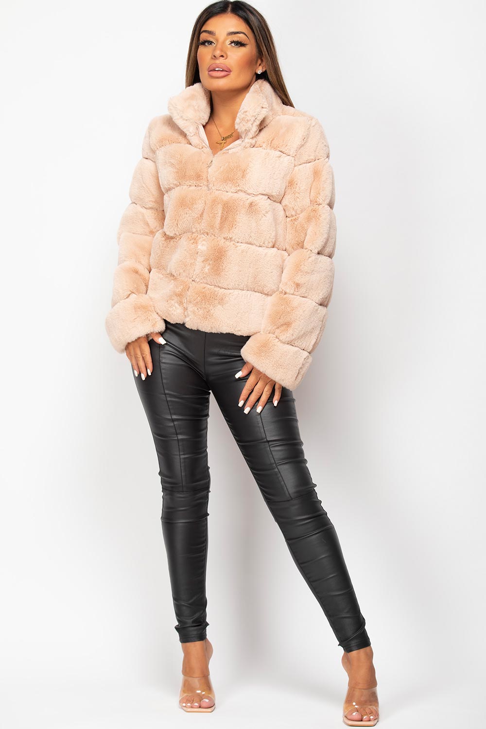 Faux Fur Coat Nude