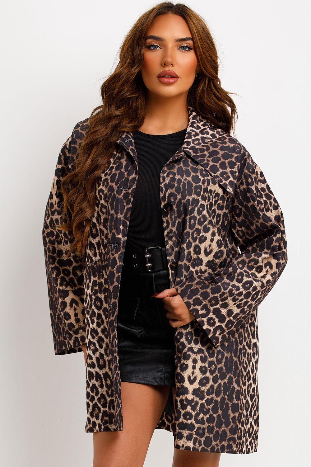 Oversized Leopard Print Woven Coat