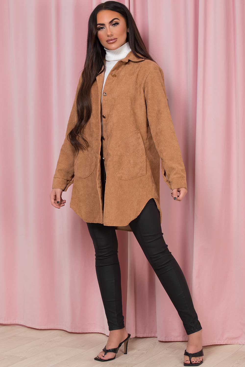 Oversized Cord Shacket Jacket Stone