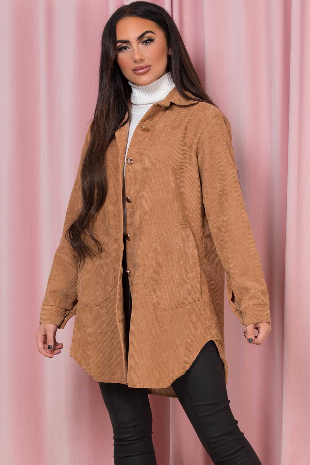 Oversized Cord Shacket Jacket Stone