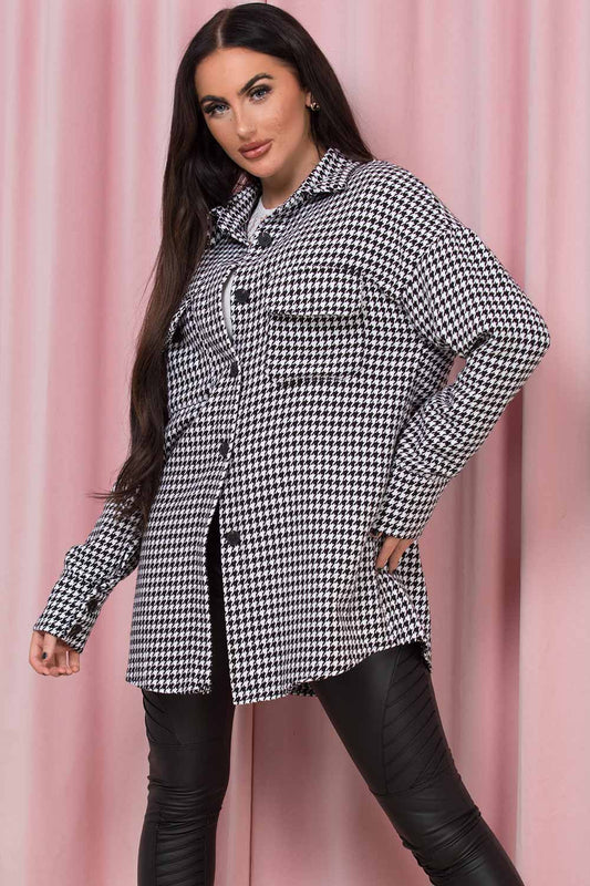 Dogtooth Shacket Oversized Jacket Black And White