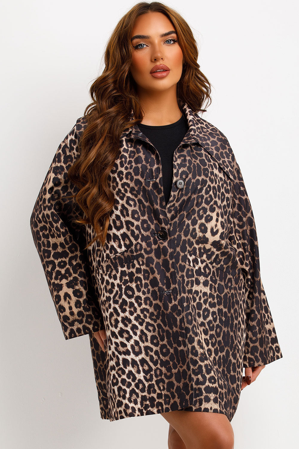 Oversized Leopard Print Woven Coat