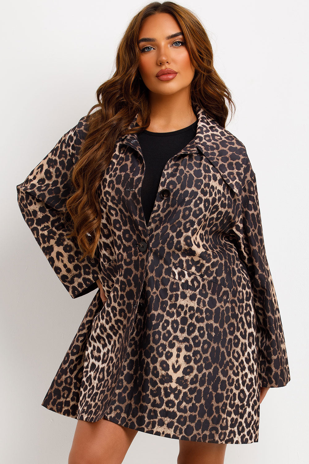 Oversized Leopard Print Woven Coat