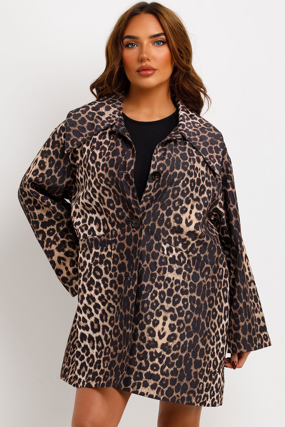 Oversized Leopard Print Woven Coat